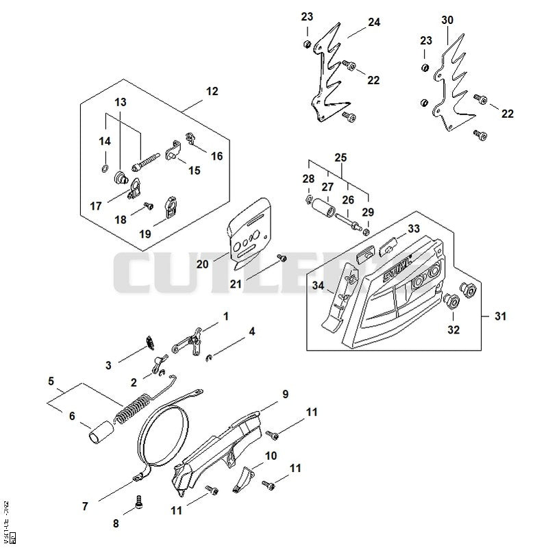 Chain brake, Chain tensioner, Chain sprocket cover