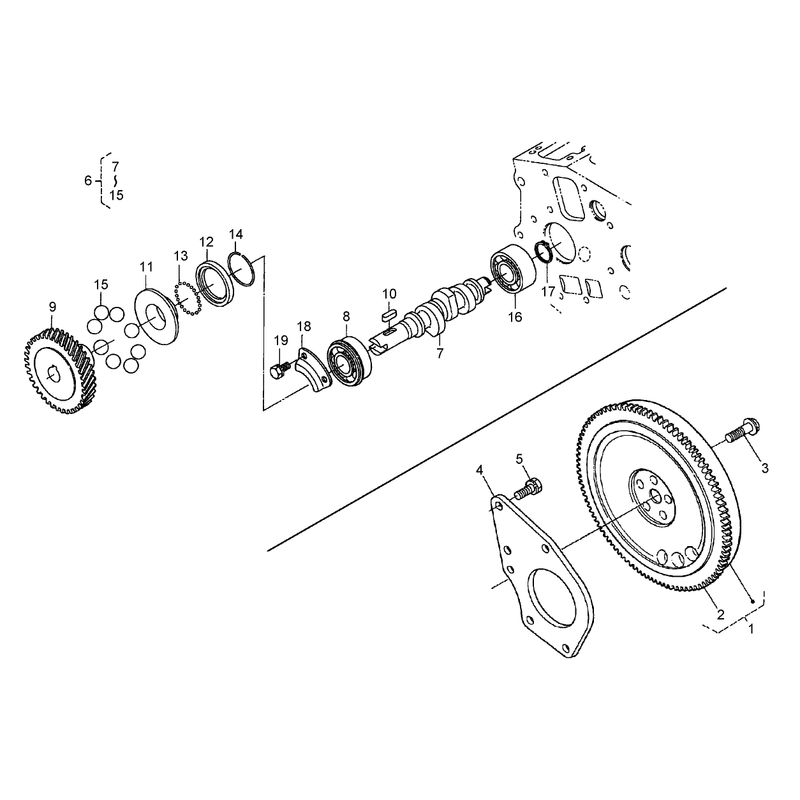 Flywheel Fuel Camshaft and Governor Shaft Assembly