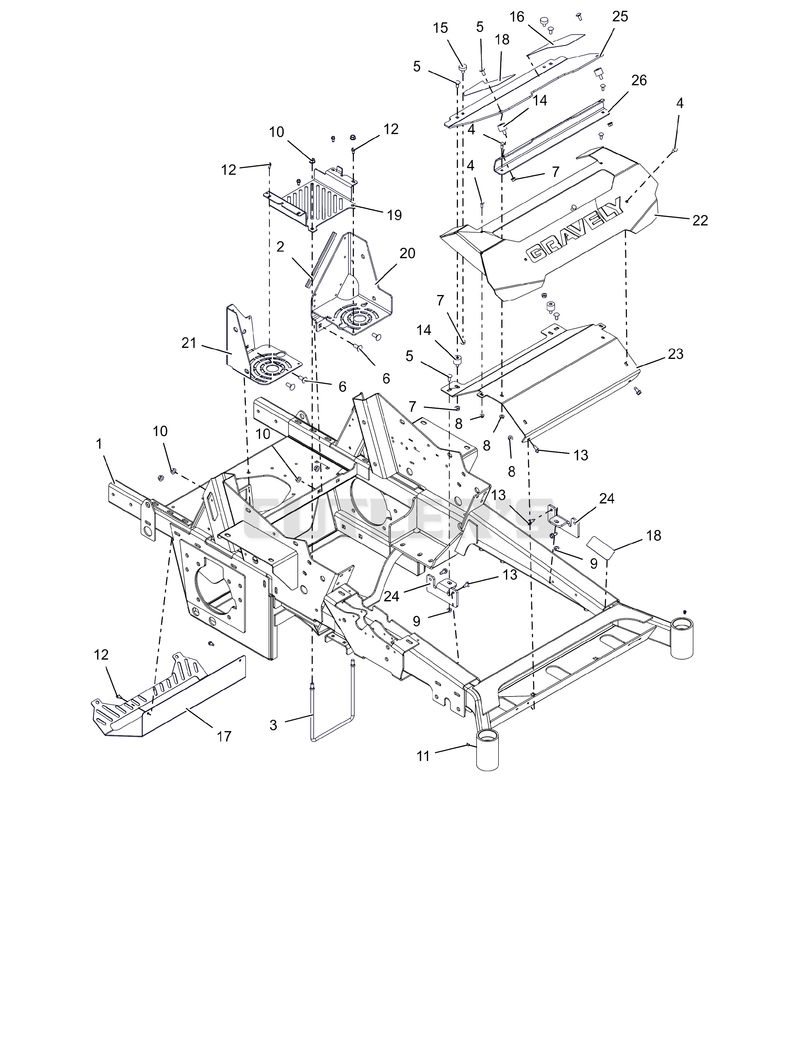 Frame, Front Bumper and Battery Tray - 52" and 60"