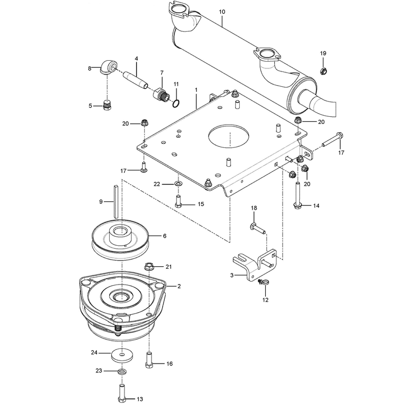 ENGINE MOUNTING, GUARDS AND MUFFLER