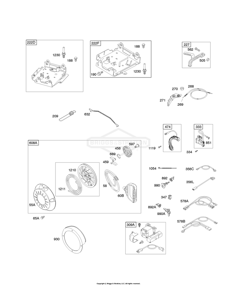 Controls, Electric Starter, Governor Spring, Ignition, Rewind Starter