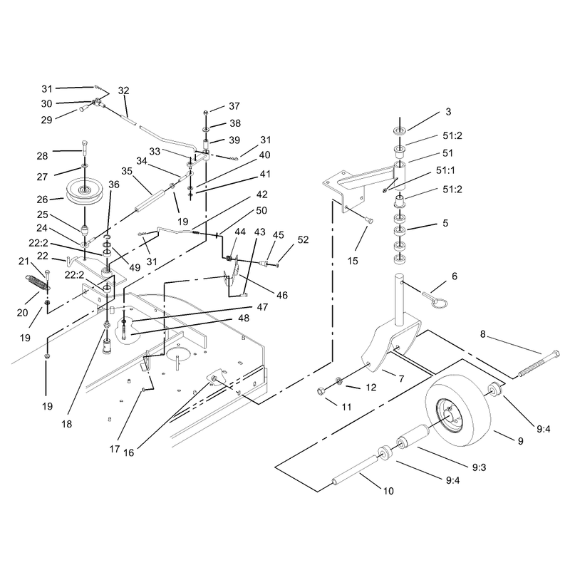 Front Caster and Blade Brake Assembly