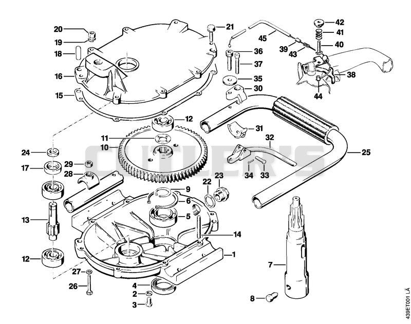 Gear housing, Boring spindle, Handle frame
