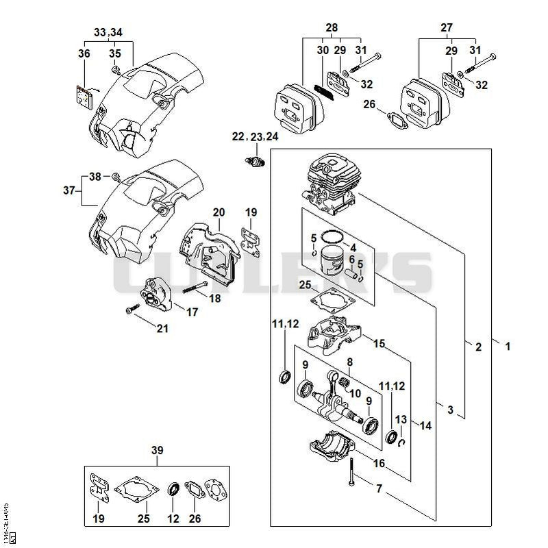 Crankcase, Cylinder, Muffler, Shroud
