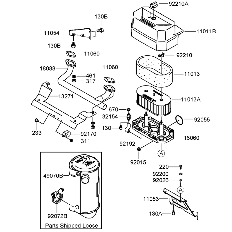 Air Filter and Muffler Assembly  Kawasaki FH430V-DS28