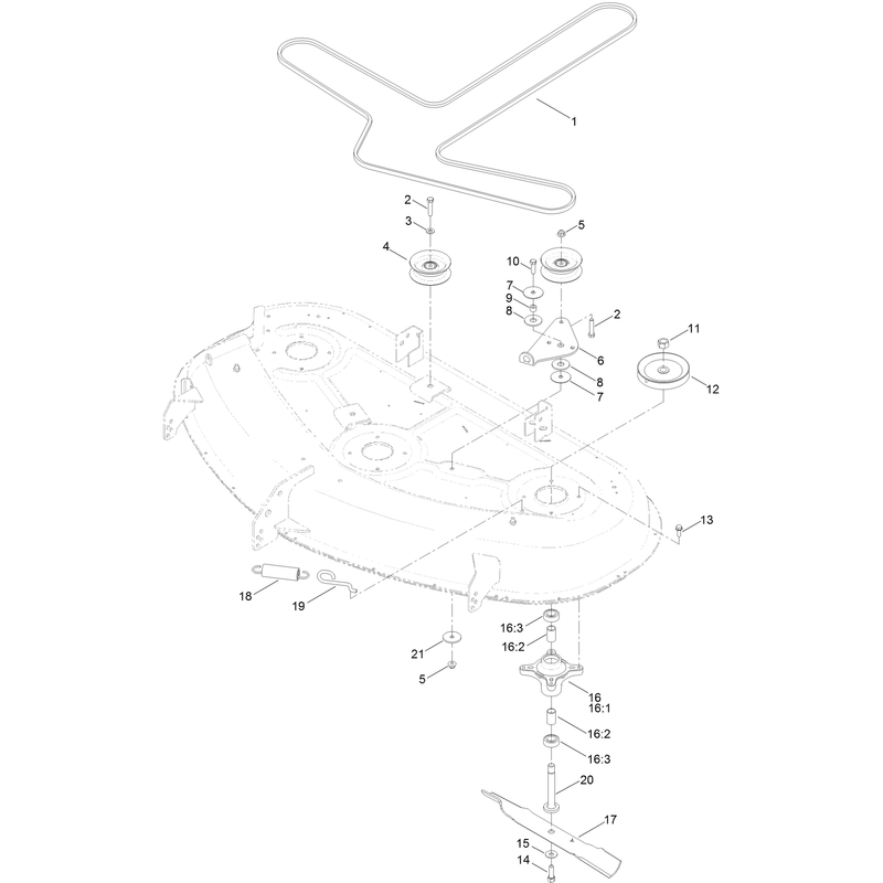 54 Inch Deck, Belt and Blade Assembly