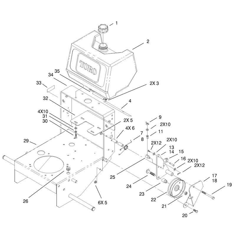 Fuel Tank and Idler Pulley Assembly