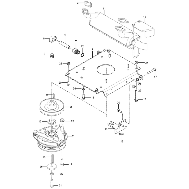 ENGINE MOUNTING, GUARDS AND MUFFLER
