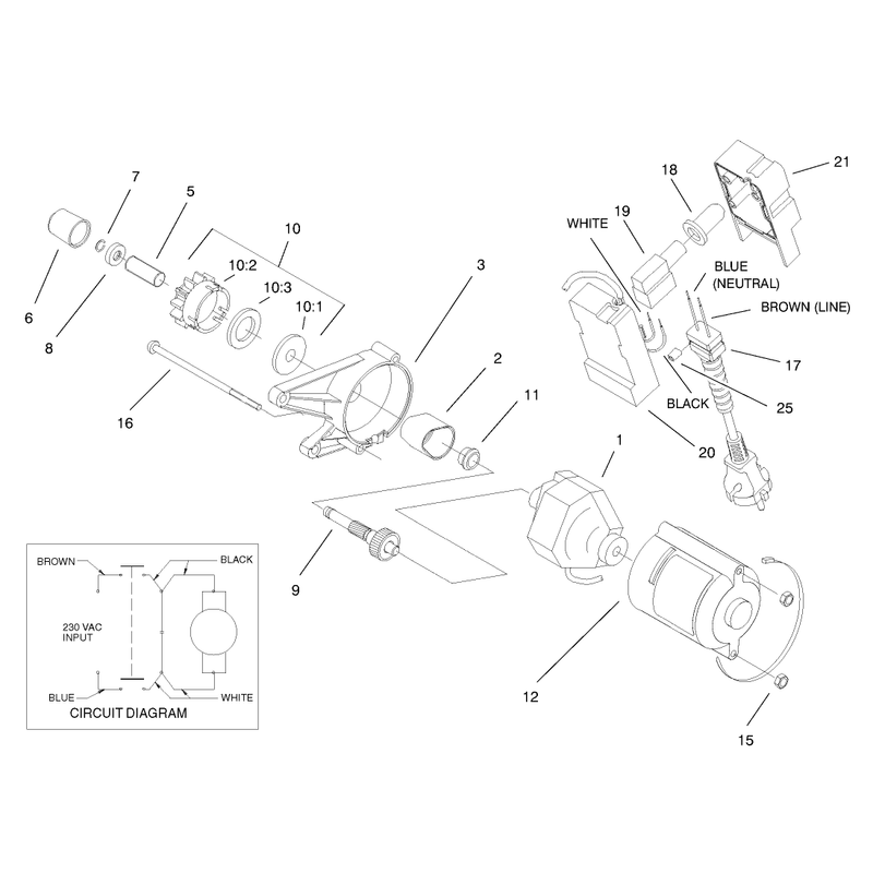 Motor and Switch Housing Assembly No. 105-2957 (Only on 38183)(230 Volt)