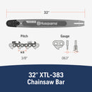 Husqvarna 599958405 X-Tough Light 32 Inch Laminated Chainsaw Bar, .375" Pitch .063" Gauge, 105 Drive Links