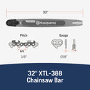 Husqvarna 536592805 X-Tough Light 32-in Chainsaw Guide Bar, 3/8" Pitch, .058" Guage, 105 Drive Links