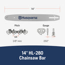 Husqvarna 531300375 HL280 14 Inch Laminated Chainsaw Bar, 3/8" Mini Pitch .050" Gauge, 52 Drive Links