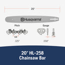 Husqvarna 596009678 HL258 20 Inch Laminated Chainsaw Bar, .325" Pitch .058" Gauge, 78 Drive Links