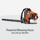 Husqvarna 965877502 350BT Gas Leaf Blower, 50.2-cc 2.1-HP 2-Cycle Backpack Leaf Blower with 692-CFM, 180-MPH, 21-N Powerful Clearing Performance