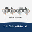 Husqvarna 585422144 X-Cut S93G 12 Inch Chainsaw Chain Replacement, 3/8" Mini Pitch, .050" Gauge, and 44 Drive Links