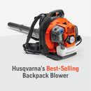 Husqvarna 970466901 150BT Gas Leaf Blower, 51-cc 2.16-HP 2-Cycle Backpack Leaf Blower, 765-CFM, 270-MPH, 22-N Powerful Clearing Performance and Ergonomic Harness System