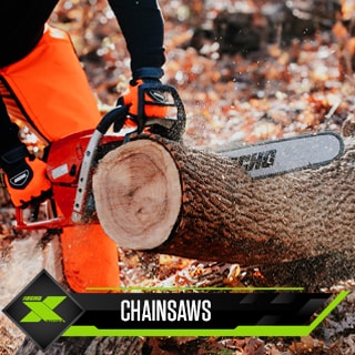 ECHO chainsaw cutting through tree log