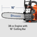 Husqvarna 967108411 130 38-cc 16 inch Gas Chainsaw, 0.050" Gauge and 3/8" mini Pitch