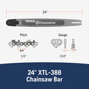 Husqvarna 536592884 X-Tough Light 24 Inch Chainsaw Bar, 3/8" Pitch .058" Gauge, 84 Drive Links