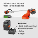 Husqvarna 970701204 330iKL 18 inch Dual Direction Straight shaft 40V Battery Powered Cordless Attachment Capable Combi Switch and String Trimmer Attachment with, 4 Ah Battery and Charger Included
