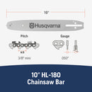 Husqvarna 596298540 HL180 10 Inch Laminated Guide Bar, 3/8" Mini Pitch .050" Gauge, 40 Drive Links