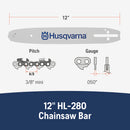 Husqvarna 531300447 HL280 12 Inch Laminated Chainsaw Bar, 3/8" Mini Pitch .050" Gauge, 45 Drive Links