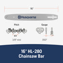 Husqvarna 597533256 HL280 16 Inch Laminated Chainsaw Bar, .3/8" Mini Pitch .050" Gauge, 56 Drive Links